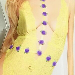 Lace Teddy w/Organza Rosette Harness Set - Citrus and Lavender
